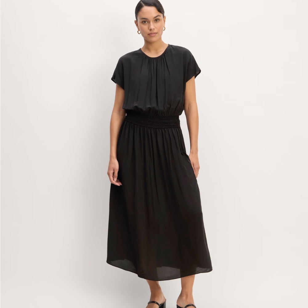 Everlane NWT The‎ Gathered Midi Black Dress Women Sz Medium
